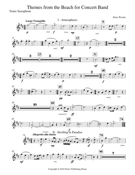 Themes From The Beach Tenor Saxophone Sheet Music