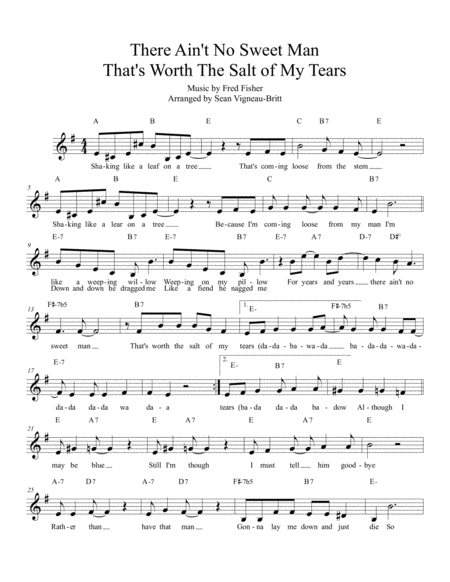 Free Sheet Music There Aint No Sweet Man Thats Worth The Salt Of My Tears
