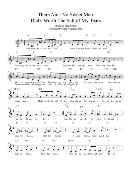 There Aint No Sweet Man Thats Worth The Salt Of My Tears Sheet Music