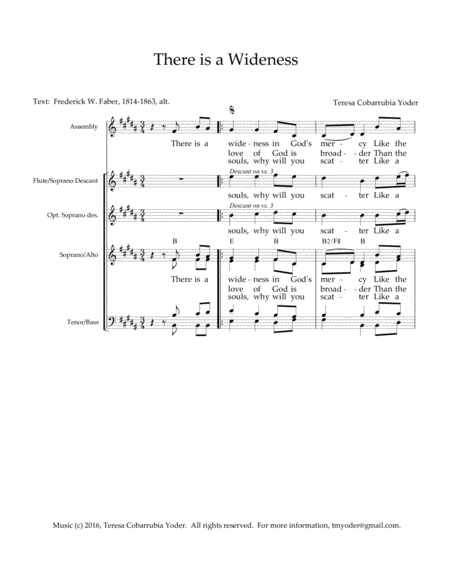 There Is A Wideness A New Melody With Satb And Descant Institutional Pricing Which Allows For Unlimited Copies For Your Choir Sheet Music