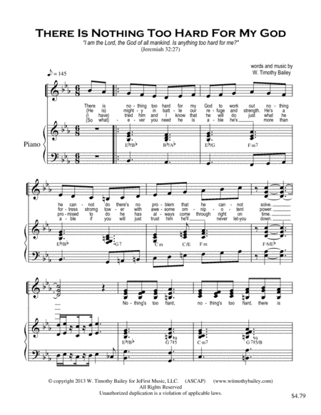 There Is Nothing Too Hard For My God Sheet Music