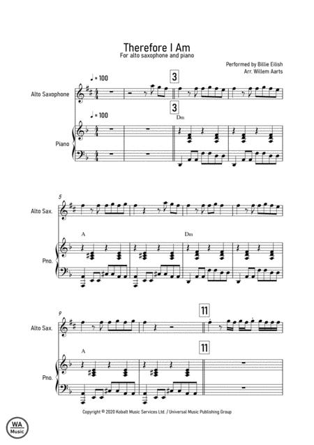 Therefore I Am Billie Eilish Alto Saxophone And Piano Sheet Music