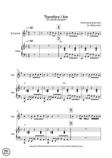 Free Sheet Music Therefore I Am Billie Eilish Clarinet And Piano