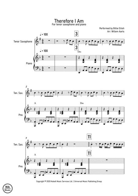 Therefore I Am Billie Eilish Tenor Saxophone And Piano Sheet Music