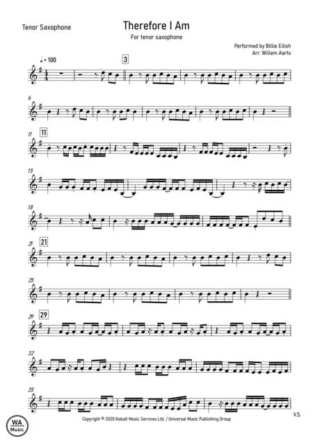 Therefore I Am Billie Eilish Tenor Saxophone Sheet Music