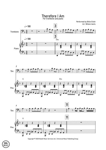 Therefore I Am Billie Eilish Trombone And Piano Sheet Music