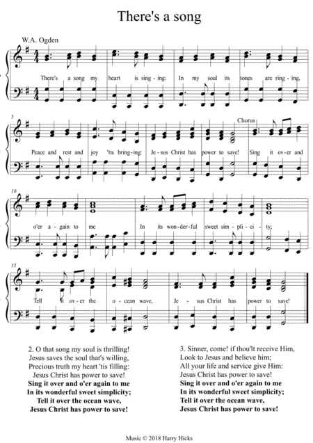 Theres A Song My Heart Is Singing A New Tune To A Wonderful Old Hymn Sheet Music