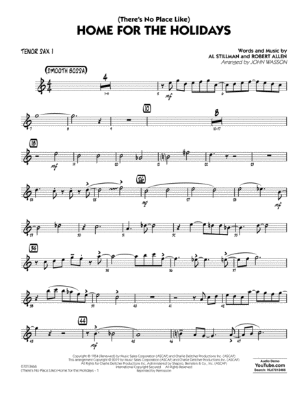 Theres No Place Like Home For The Holidays Arr John Wasson Tenor Sax 1 Sheet Music