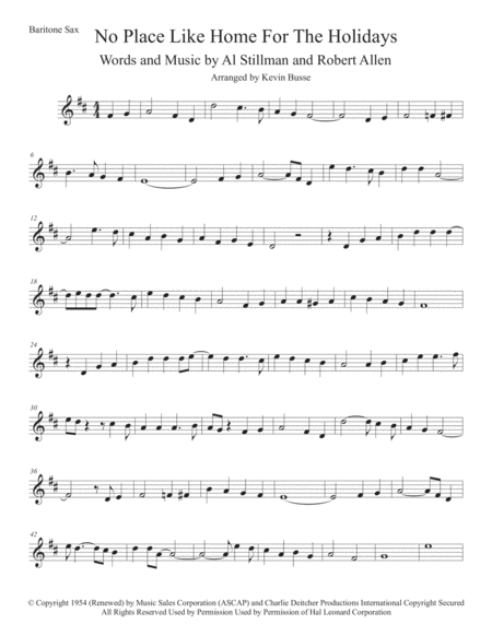 Theres No Place Like Home For The Holidays Bari Sax Sheet Music