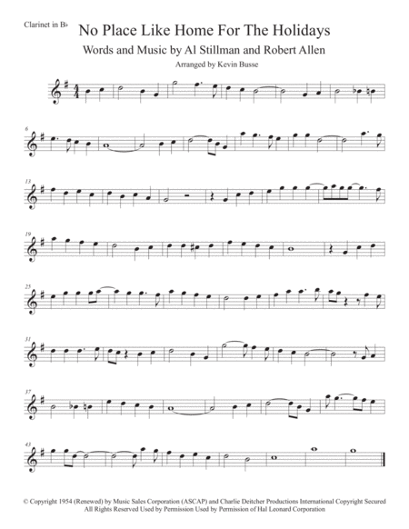 Theres No Place Like Home For The Holidays Clarinet Sheet Music