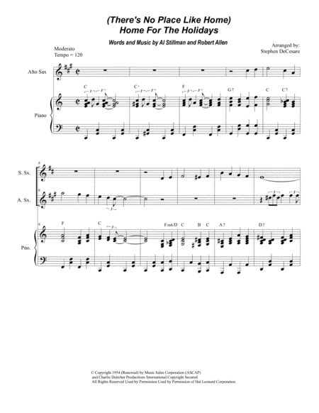 Free Sheet Music Theres No Place Like Home For The Holidays Duet For Soprano And Alto Saxophone