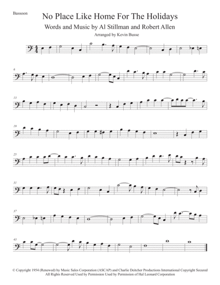 Theres No Place Like Home For The Holidays Easy Key Of C Bassoon Sheet Music