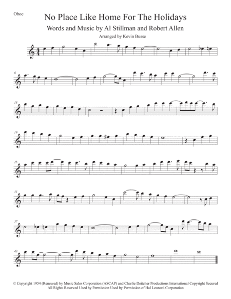 Theres No Place Like Home For The Holidays Easy Key Of C Oboe Sheet Music