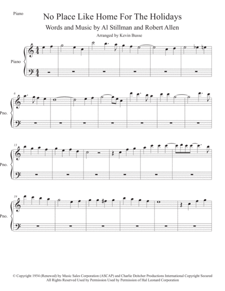 Theres No Place Like Home For The Holidays Easy Key Of C Piano Sheet Music