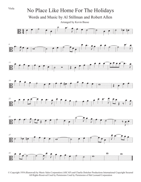 Theres No Place Like Home For The Holidays Easy Key Of C Viola Sheet Music