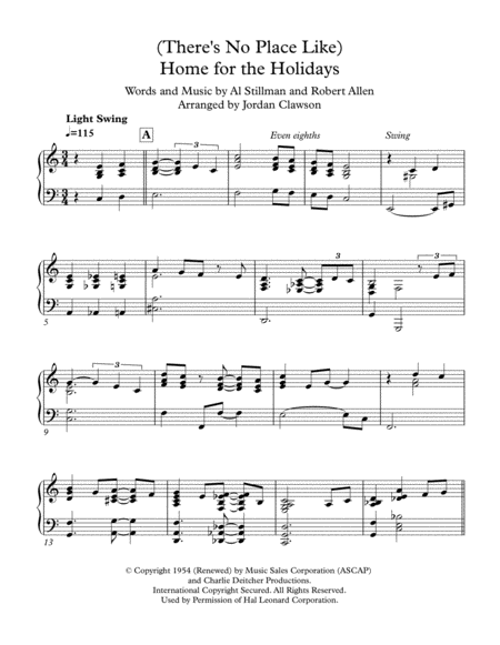 Theres No Place Like Home For The Holidays Jazz Waltz Sheet Music