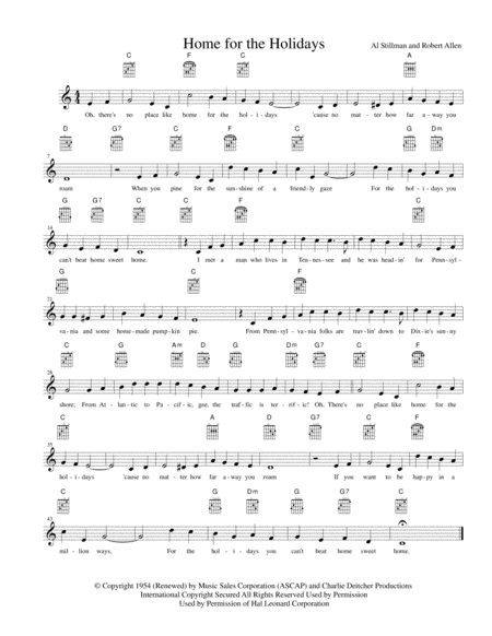 Free Sheet Music Theres No Place Like Home For The Holidays Lead Sheet In C Major