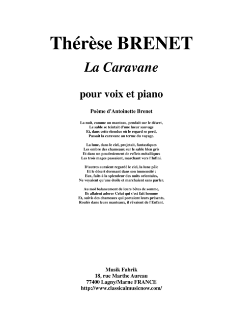 Therese Brenet La Caravane For Medium Voice And Piano Sheet Music