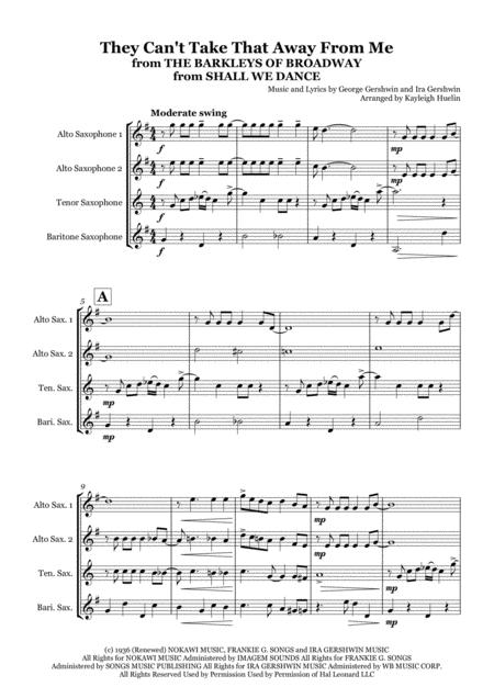 They Cant Take That Away From Me By George And Ira Gershwin Saxophone Quartet Aatb Sheet Music