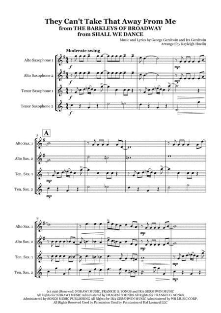 They Cant Take That Away From Me By George And Ira Gershwin Saxophone Quartet Aatt Sheet Music