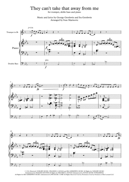 Free Sheet Music They Cant Take That Away From Me For Jazz Trio