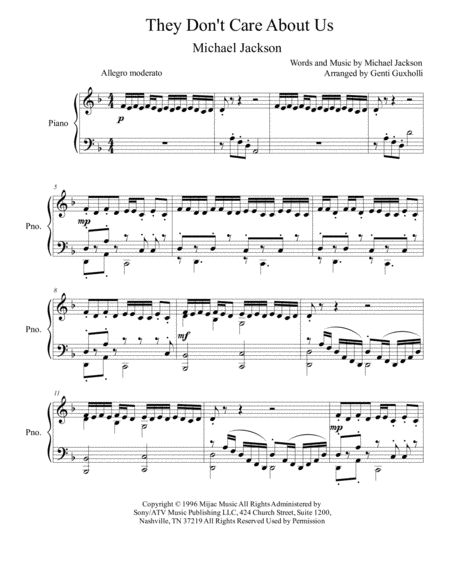 Free Sheet Music They Dont Care About Us Piano Solo