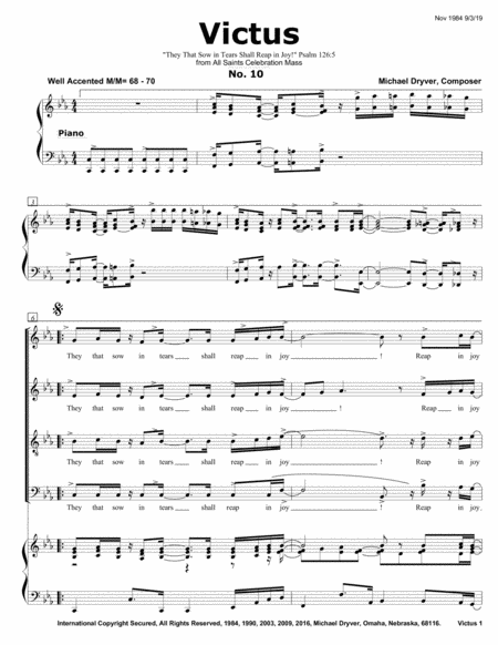 Free Sheet Music They That Sow In Tears From All Saints Celebration Mass