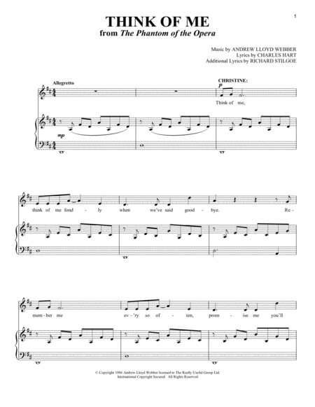 Think Of Me From The Phantom Of The Opera Sheet Music