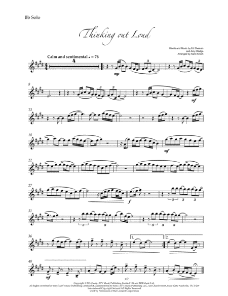 Thinking Out Loud Bb Solo With Piano Sheet Music