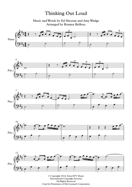 Thinking Out Loud By Ed Sheeran Easy Piano Sheet Music