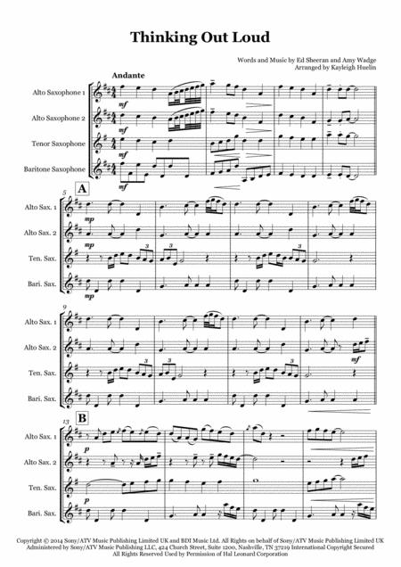 Thinking Out Loud By Ed Sheeran Saxophone Quartet Aatb Sheet Music