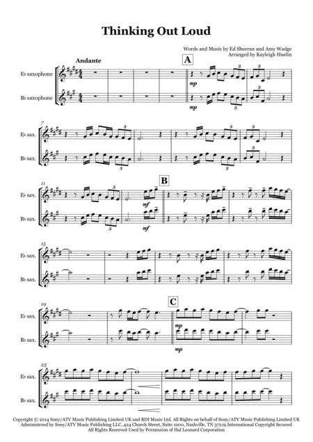 Thinking Out Loud By Ed Sheeran Solo Saxophone In Eb Bb Sheet Music