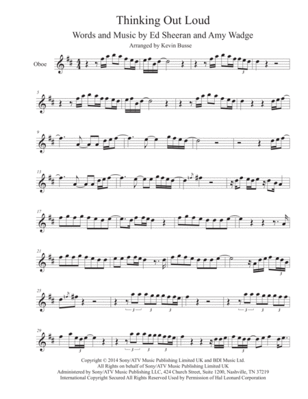 Thinking Out Loud Original Key Oboe Sheet Music