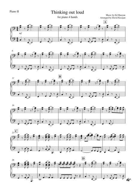 Thinking Out Loud Piano Duet 4 Hands Sheet Music