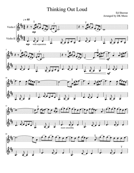 Thinking Out Loud Violin Duet Sheet Music