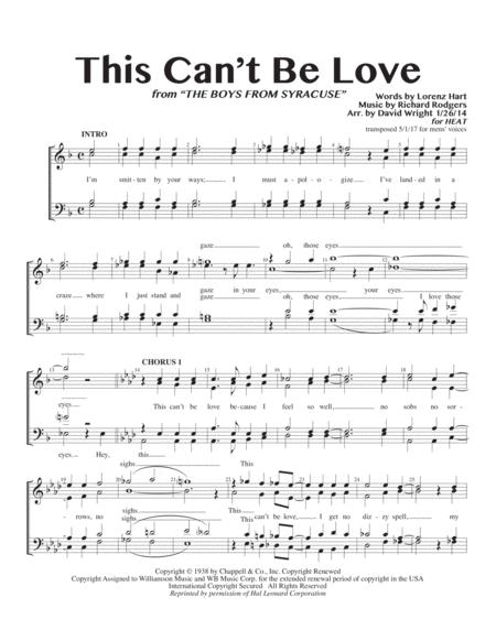 Free Sheet Music This Cant Be Love M Quartet Pricing