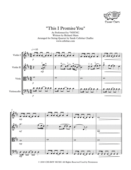 This I Promise You String Quartet Nsync Arr Cellobat Recording Available Sheet Music