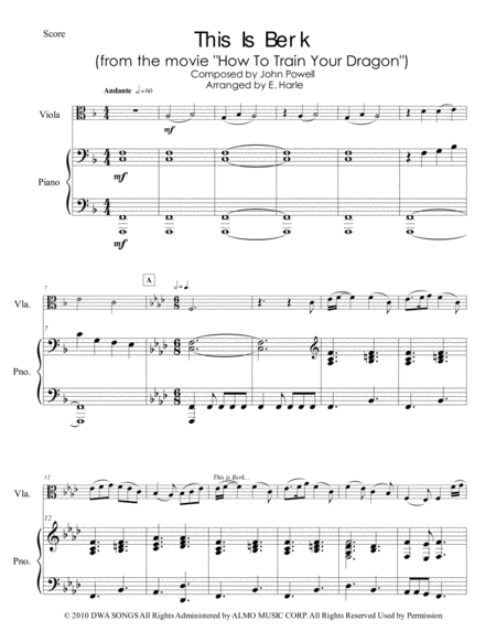 This Is Berk Theme From How To Train Your Dragon Advanced Solo Viola With Piano Accompaniment Sheet Music