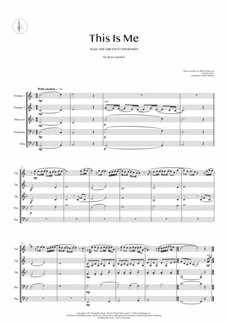 Free Sheet Music This Is Me Brass Quintet