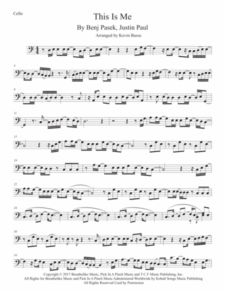 This Is Me Easy Key Of C Cello Sheet Music