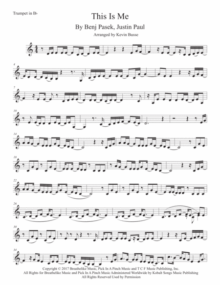 Free Sheet Music This Is Me Easy Key Of C Trumpet