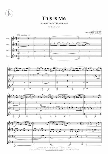 This Is Me French Horn Quartet Sheet Music