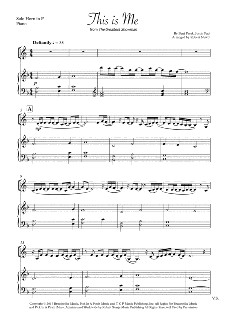 Free Sheet Music This Is Me From The Greatest Showman For French Horn And Piano