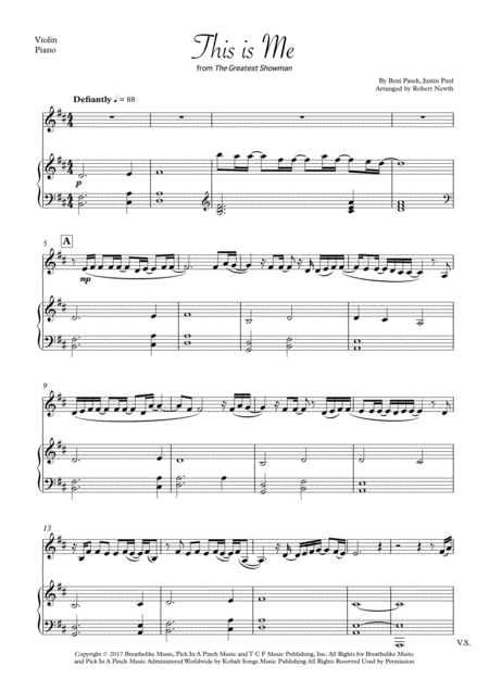 Free Sheet Music This Is Me From The Greatest Showman For Violin And Piano