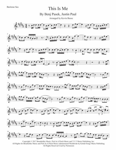 This Is Me Original Key Bari Sax Sheet Music