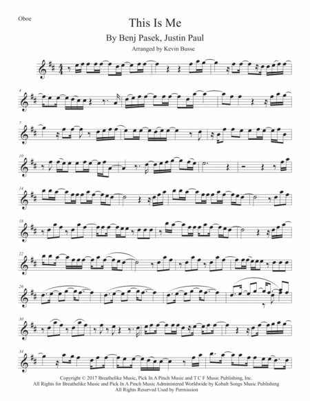 This Is Me Original Key Oboe Sheet Music