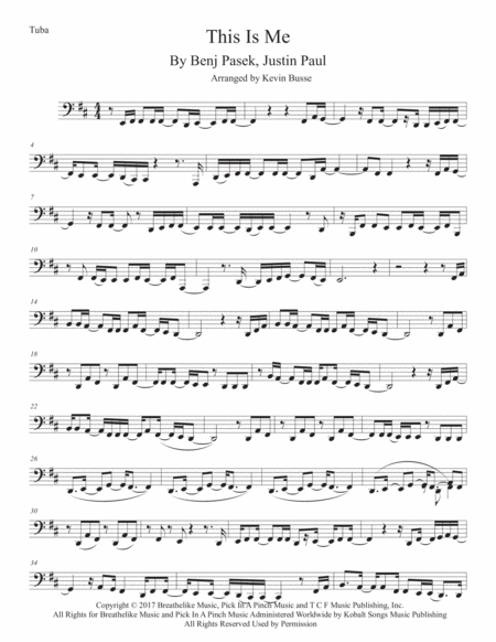 This Is Me Original Key Tuba Sheet Music