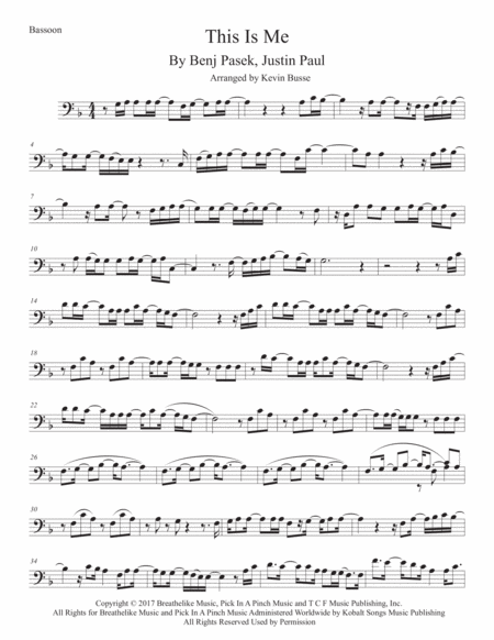 Free Sheet Music This Is Me The Greatest Showman Bassoon