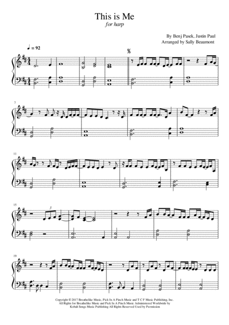 This Is Me The Greatest Showman Easy Harp Sheet Music