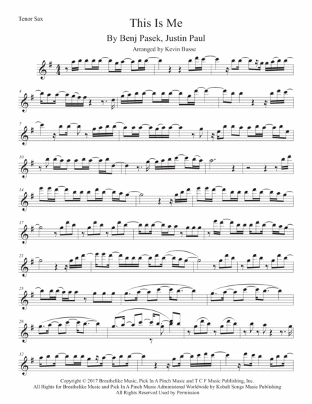 This Is Me The Greatest Showman Tenor Sax Sheet Music